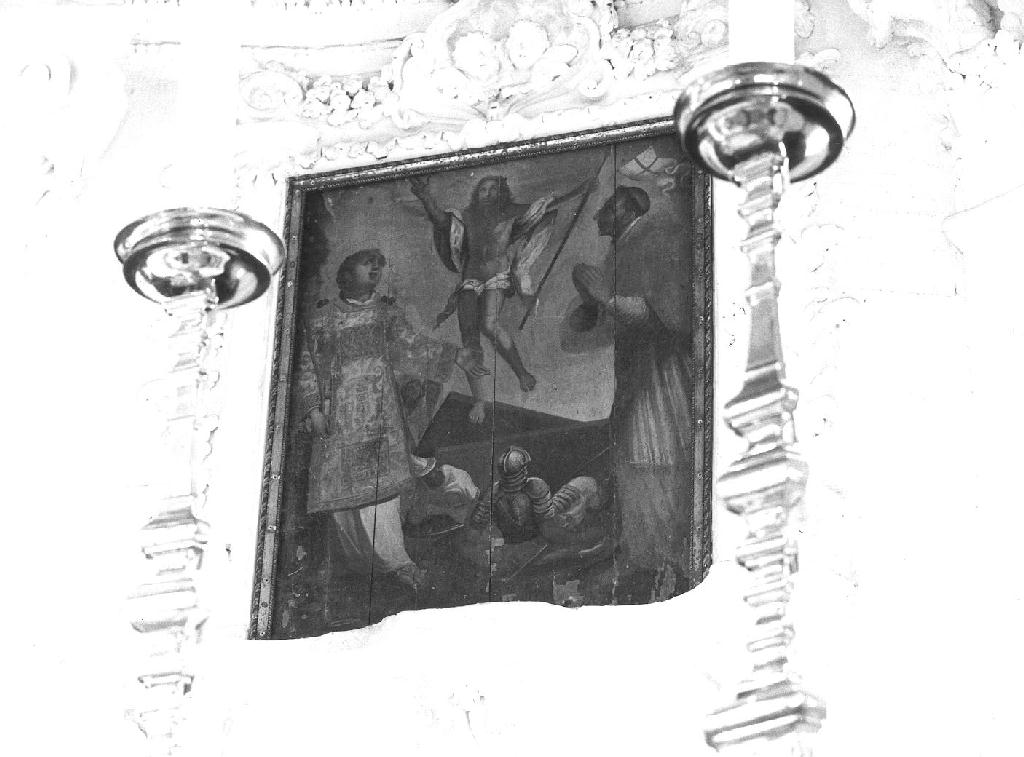 Cristo risorto tra Santo Stefano e San Carlo Borromeo (dipinto, opera isolata) - ambito ligure (sec. XVIII)