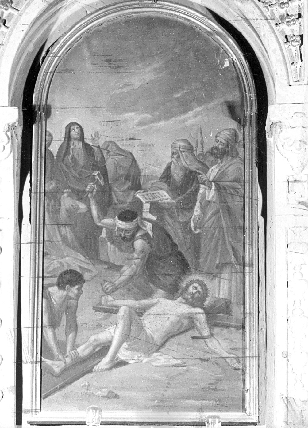 stazione XI: Gesù inchiodato alla croce (dipinto, elemento d'insieme) - ambito ligure (seconda metà sec. XIX)