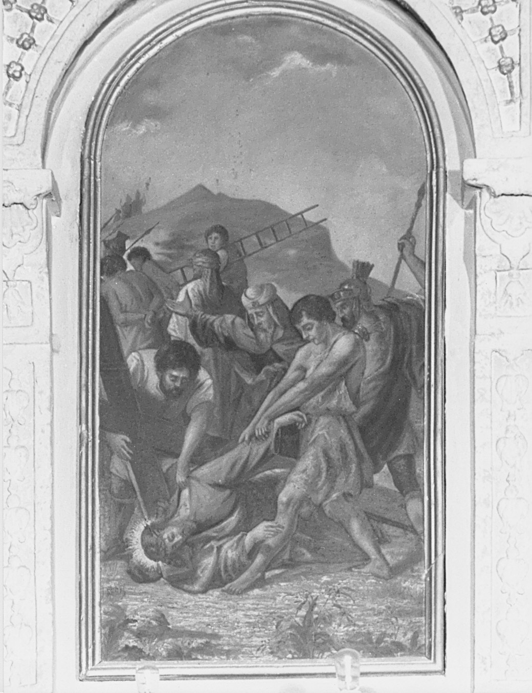 stazione IX: Gesù cade sotto la croce la terza volta (dipinto, elemento d'insieme) - ambito ligure (seconda metà sec. XIX)