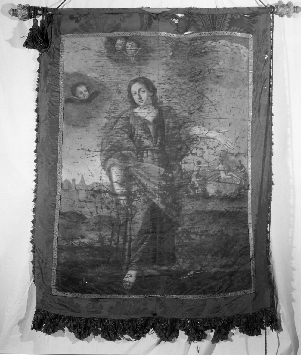 San Vincenzo di Saragozza/ San Pietro liberato dal carcere da un angelo (stendardo processionale, opera isolata) - manifattura genovese (fine/inizio secc. XVII/ XVIII)