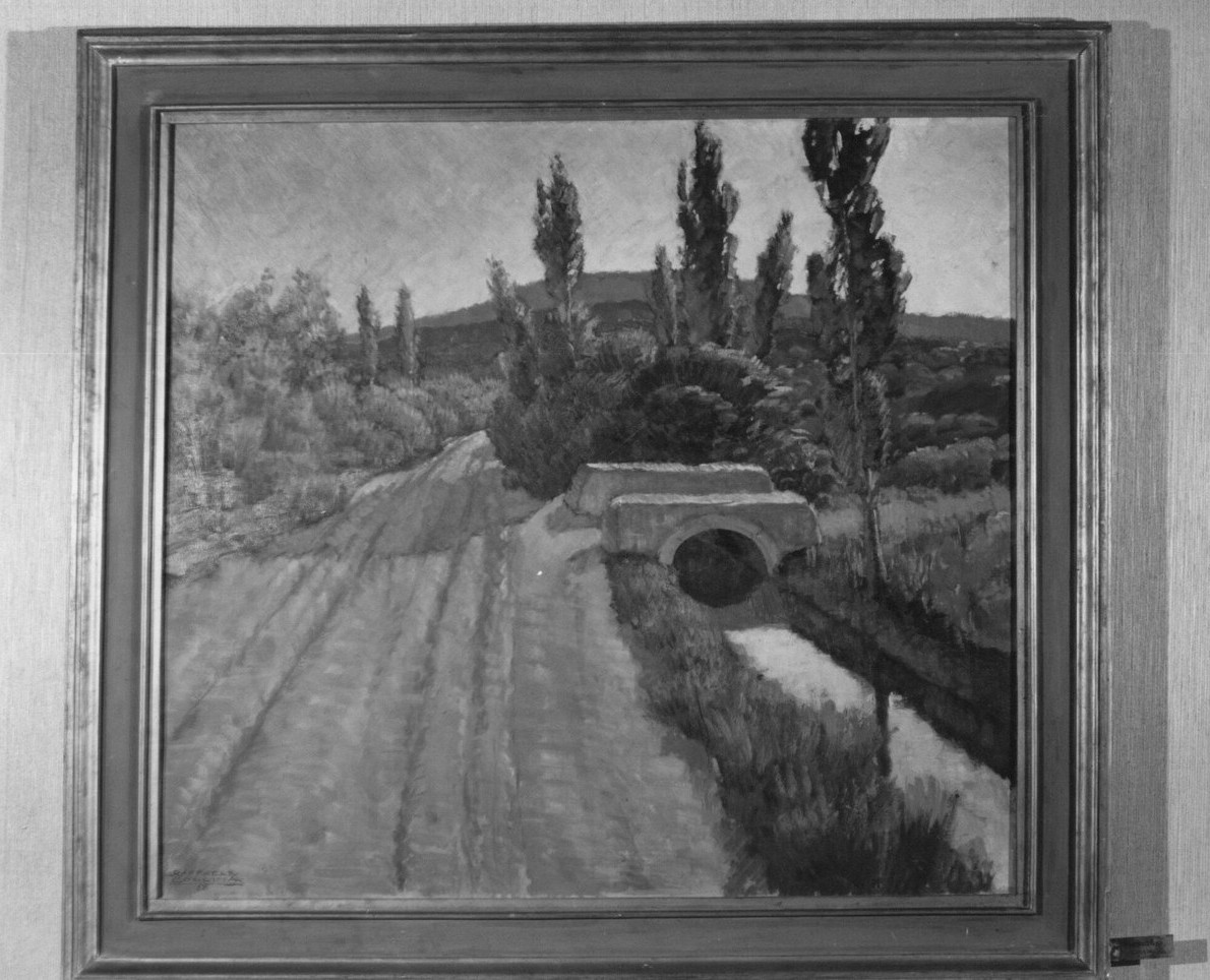 paesaggio con alberi e canale (dipinto, opera isolata) di Collina Raffaele (metà sec. XX)