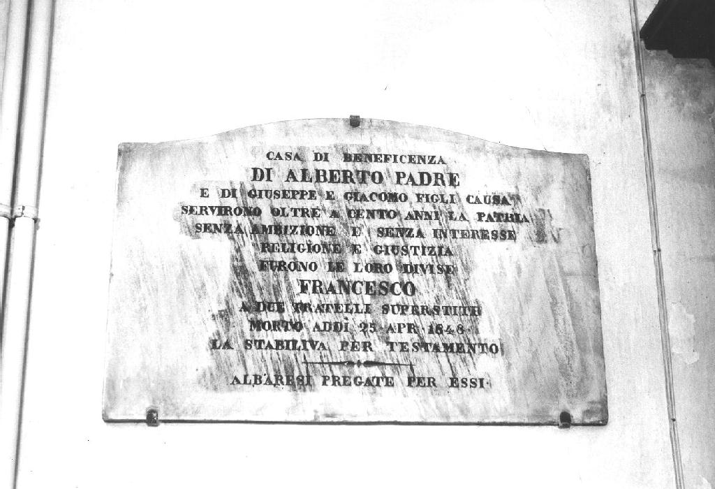 lapide commemorativa, opera isolata - bottega ligure (seconda metà sec. XIX)