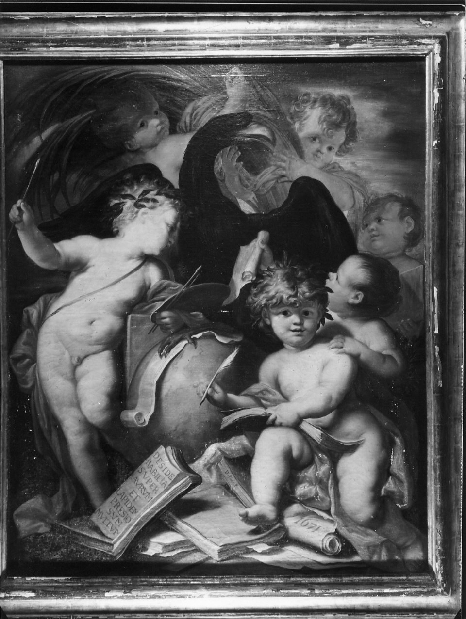 Putti con i simboli delle scienze (dipinto, opera isolata) di Piola Domenico (bottega) (sec. XVII)