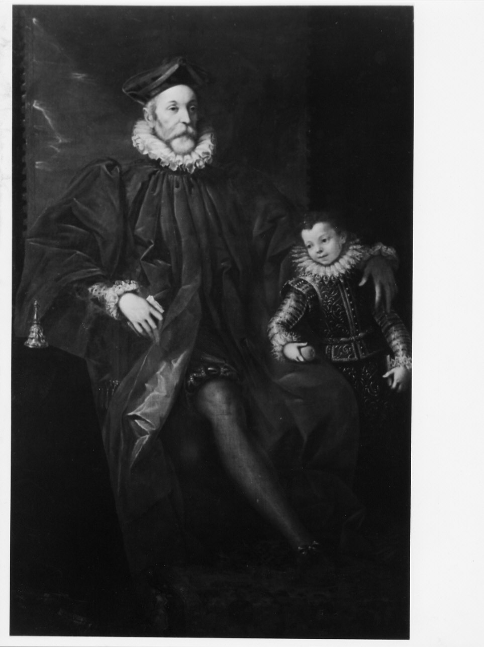 Ritratto d'uomo col figlio (dipinto, opera isolata) di Carbone Giovanni Bernardo (primo quarto sec. XVII)