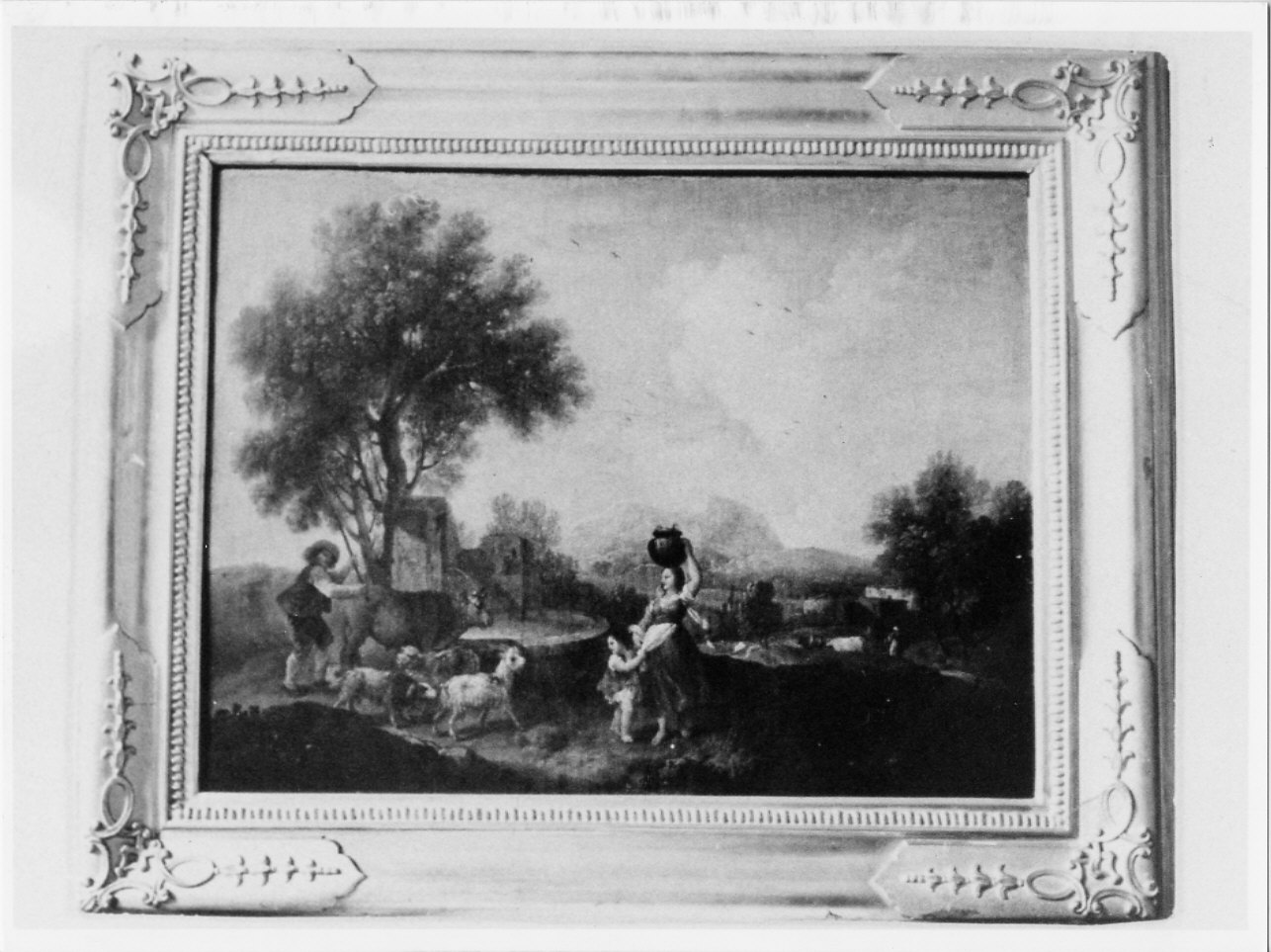 Scena pastorale, Donna e fanciullo alla fonte, Paesaggio con figure (dipinto, opera isolata) di Zuccarelli Francesco (sec. XVIII)