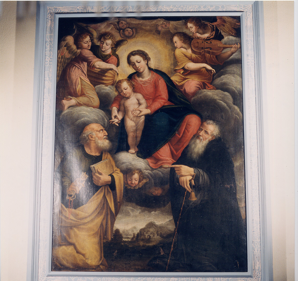 Madonna tra San Pietro e San Antonio Abate (dipinto, opera isolata) - bottega genovese (fine/inizio secc. XVI/ XVII)