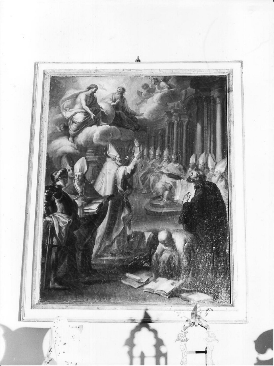 San Nicola di Bari confuta l'eresia ariana al Concilio di Nicea (dipinto, opera isolata) di Brusco Paolo Gerolamo detto Bruschetto (sec. XVIII)
