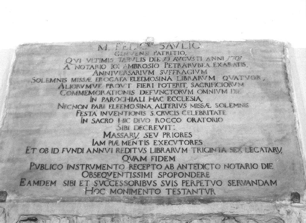 lapide documentaria, opera isolata - manifattura ligure (primo quarto sec. XVIII)