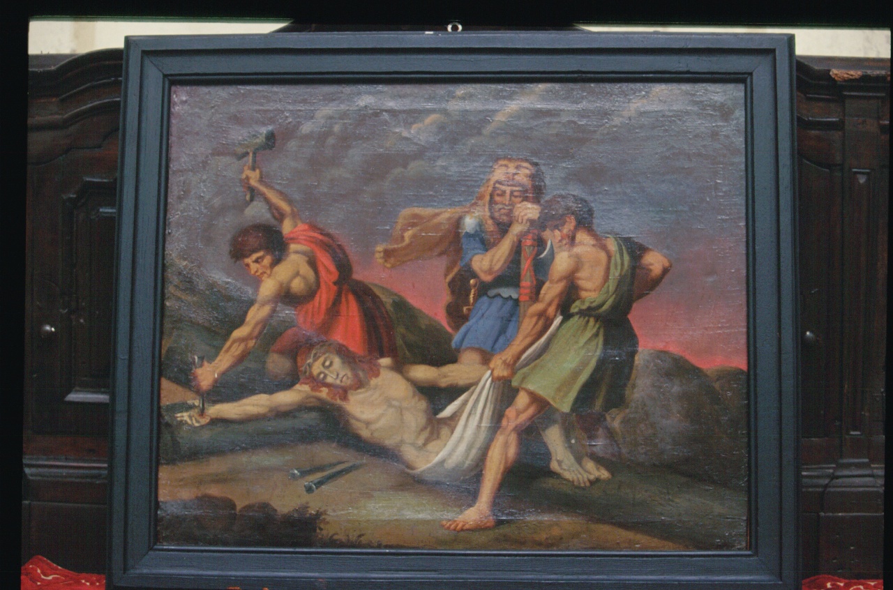Cristo inchiodato alla croce (Via Crucis, ciclo) - ambito ligure (prima metà sec. XIX)