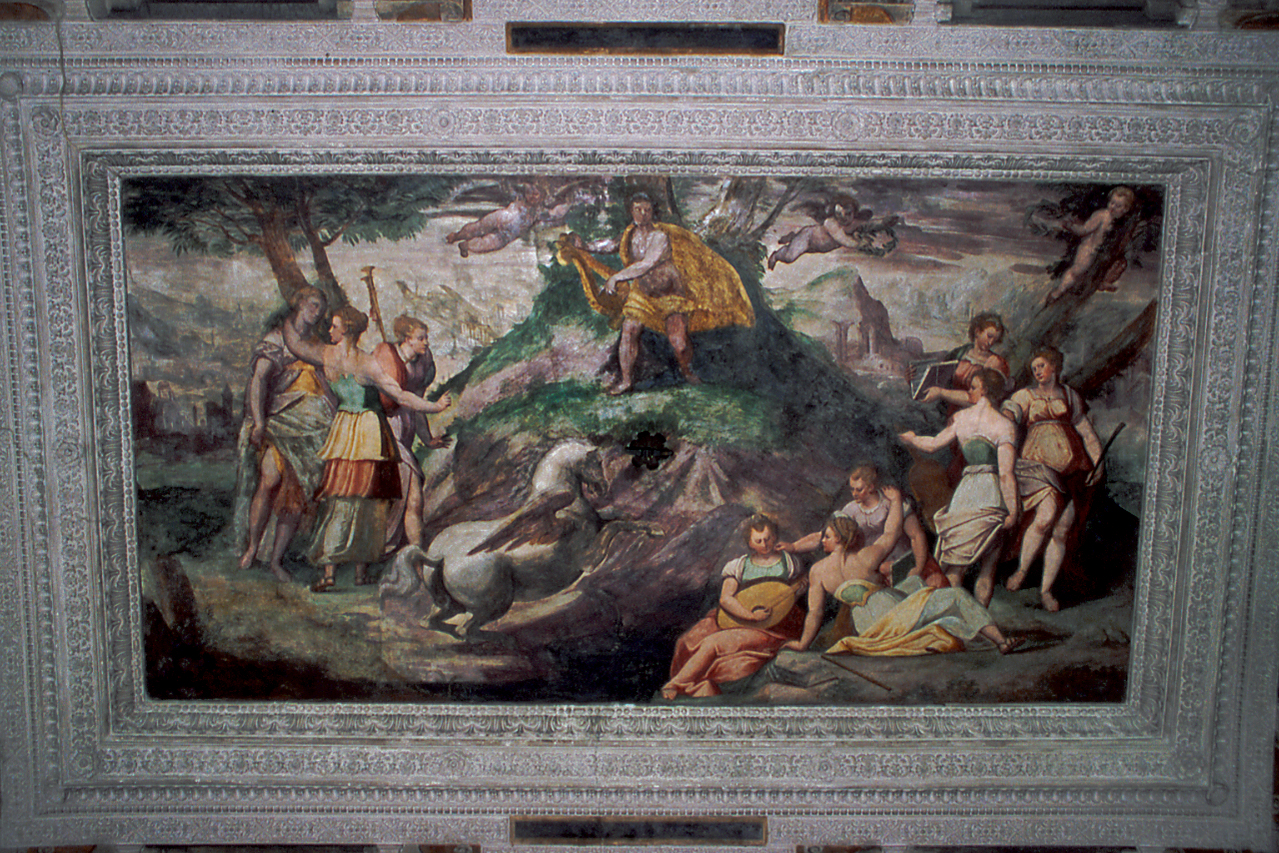 Apollo e le muse (decorazione plastico-pittorica, complesso decorativo) di Castello Giovanni Battista detto Bergamasco (terzo quarto sec. XVI)