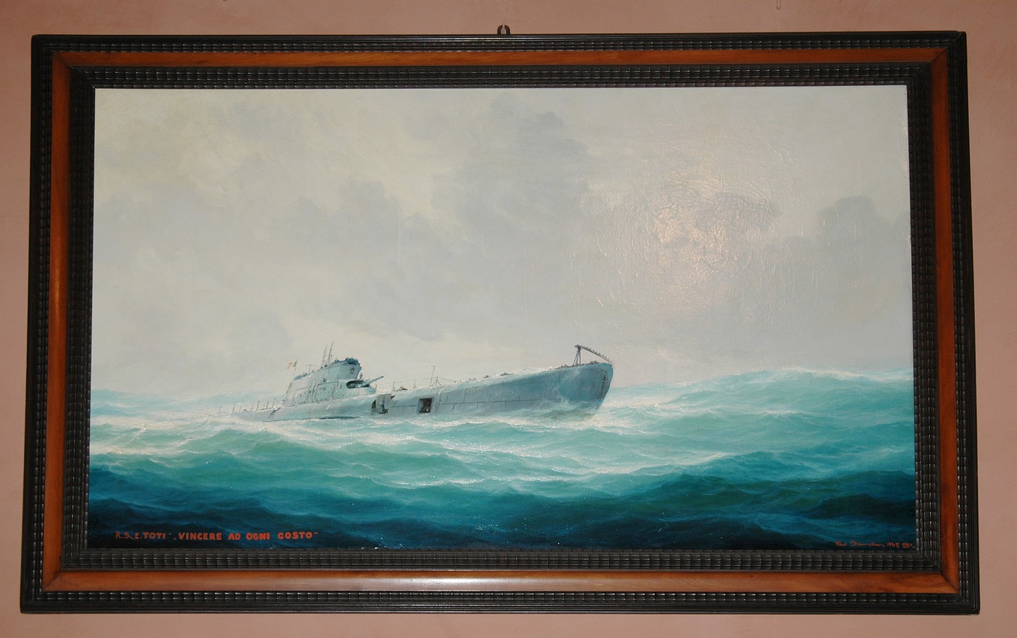 Sommergibile in navigazione (dipinto, opera isolata) - ambito italiano (secondo quarto sec. XX)