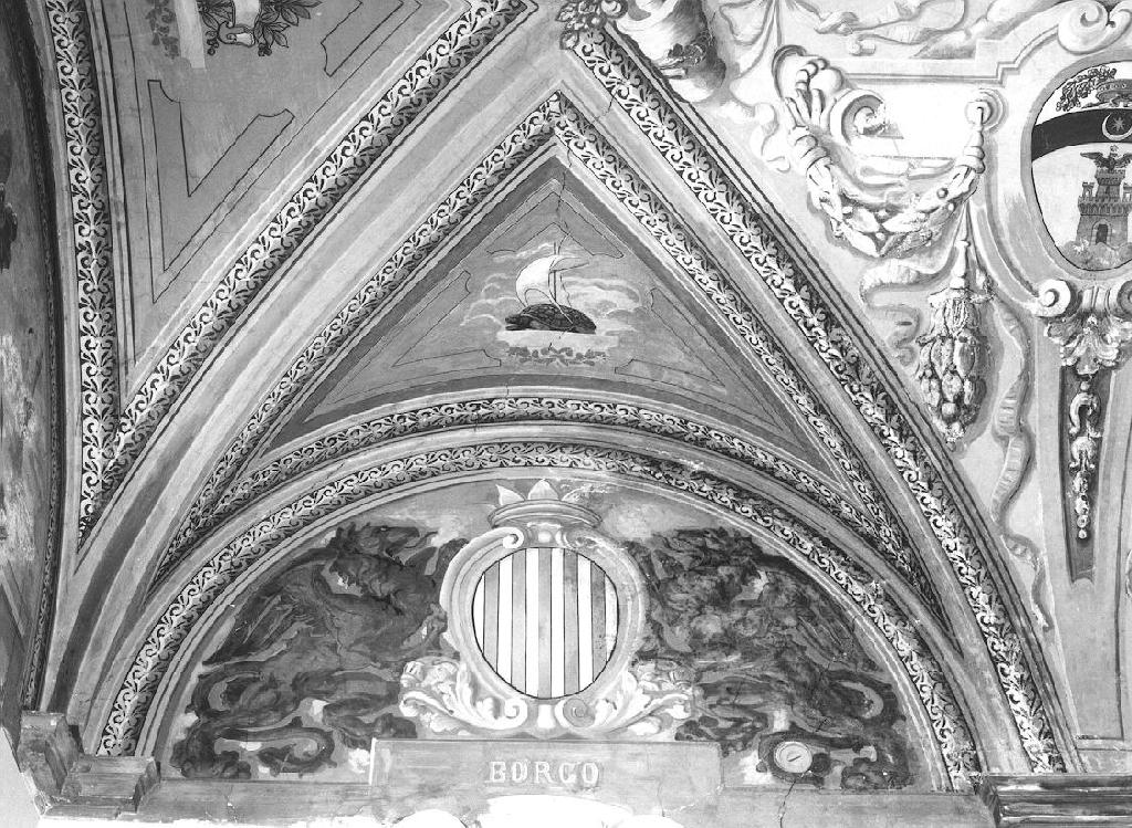 SIMBOLI DELLE FACOLTA' UNIVERSITARIE/ RAPPRESENTAZIONI DELLA CITTA' DI GENOVA (dipinto, complesso decorativo) - ambito ligure (sec. XIX)