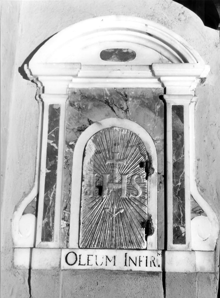 motivi decorativi architettonici (armadietto per oli santi, coppia) - manifattura ligure (prima metà sec. XIX)