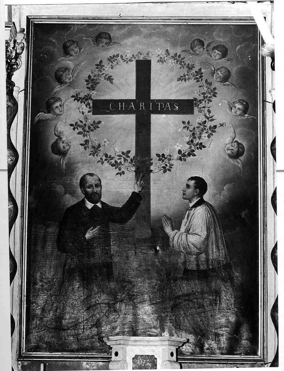 San Filippo Neri e San Luigi Gonzaga davanti alla croce (dipinto, elemento d'insieme) - ambito italiano (inizio sec. XX)