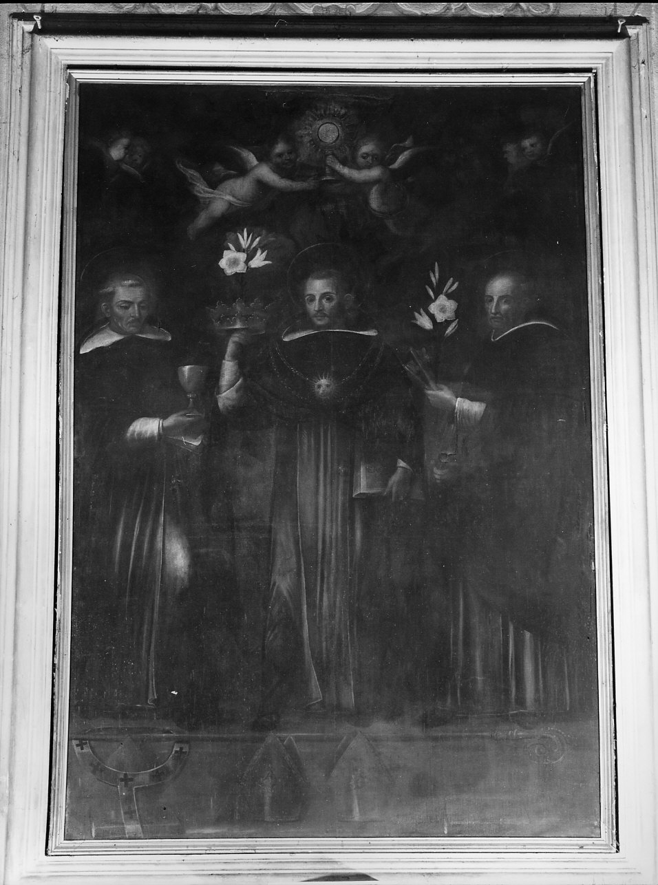 San Tommaso d'Aquino e Santi in adorazione dell'Eucaristia (dipinto, opera isolata) - ambito italiano (secc. XVIII/ XIX)