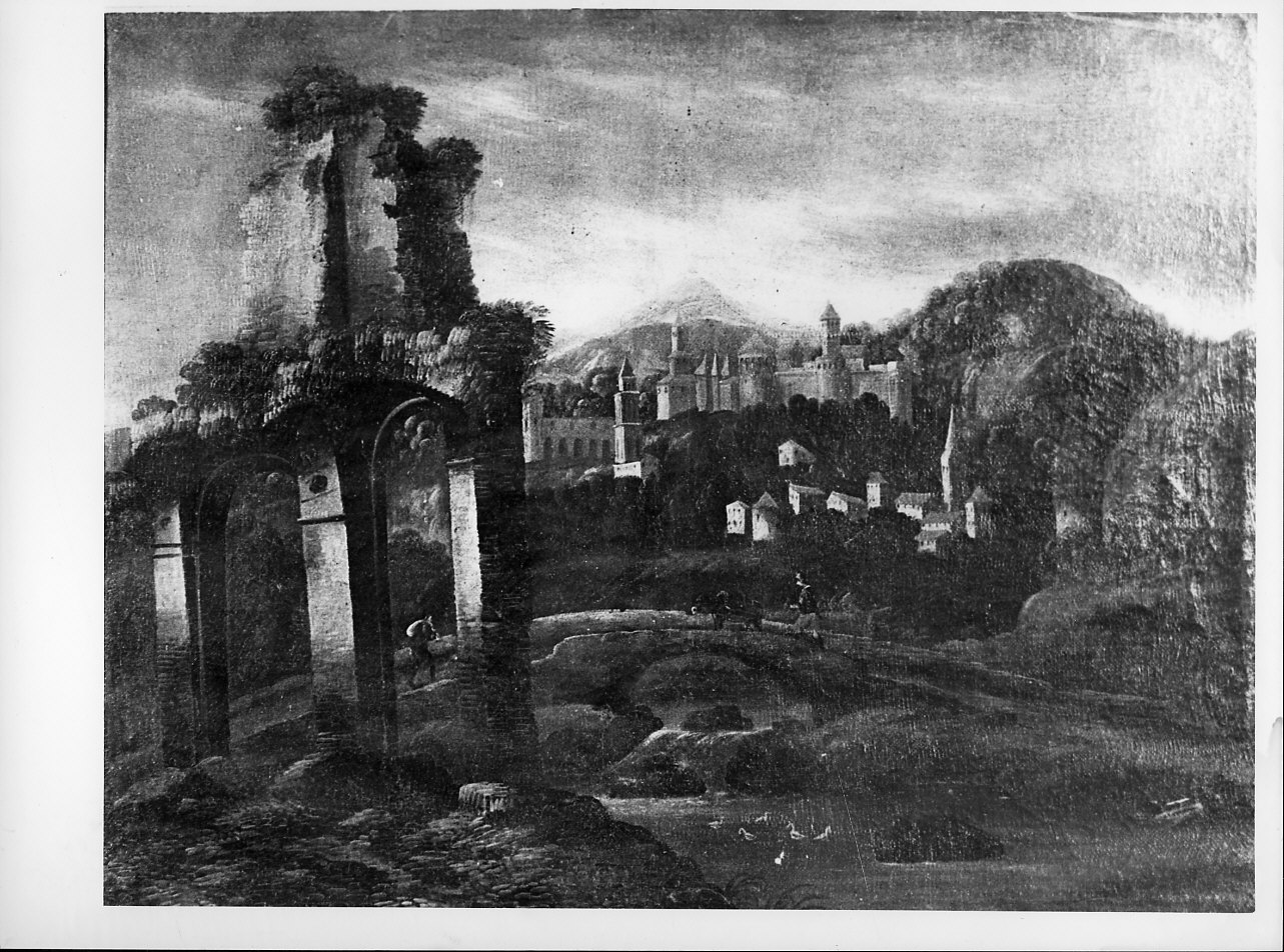 paesaggio con rovine (dipinto, opera isolata) - ambito ligure (sec. XVII)
