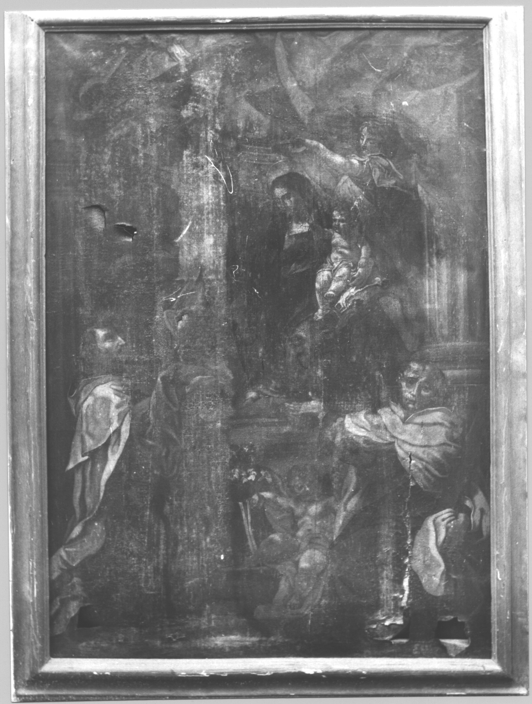 Madonna con Bambino in trono tra santi (dipinto, opera isolata) - ambito italiano (sec. XVII)