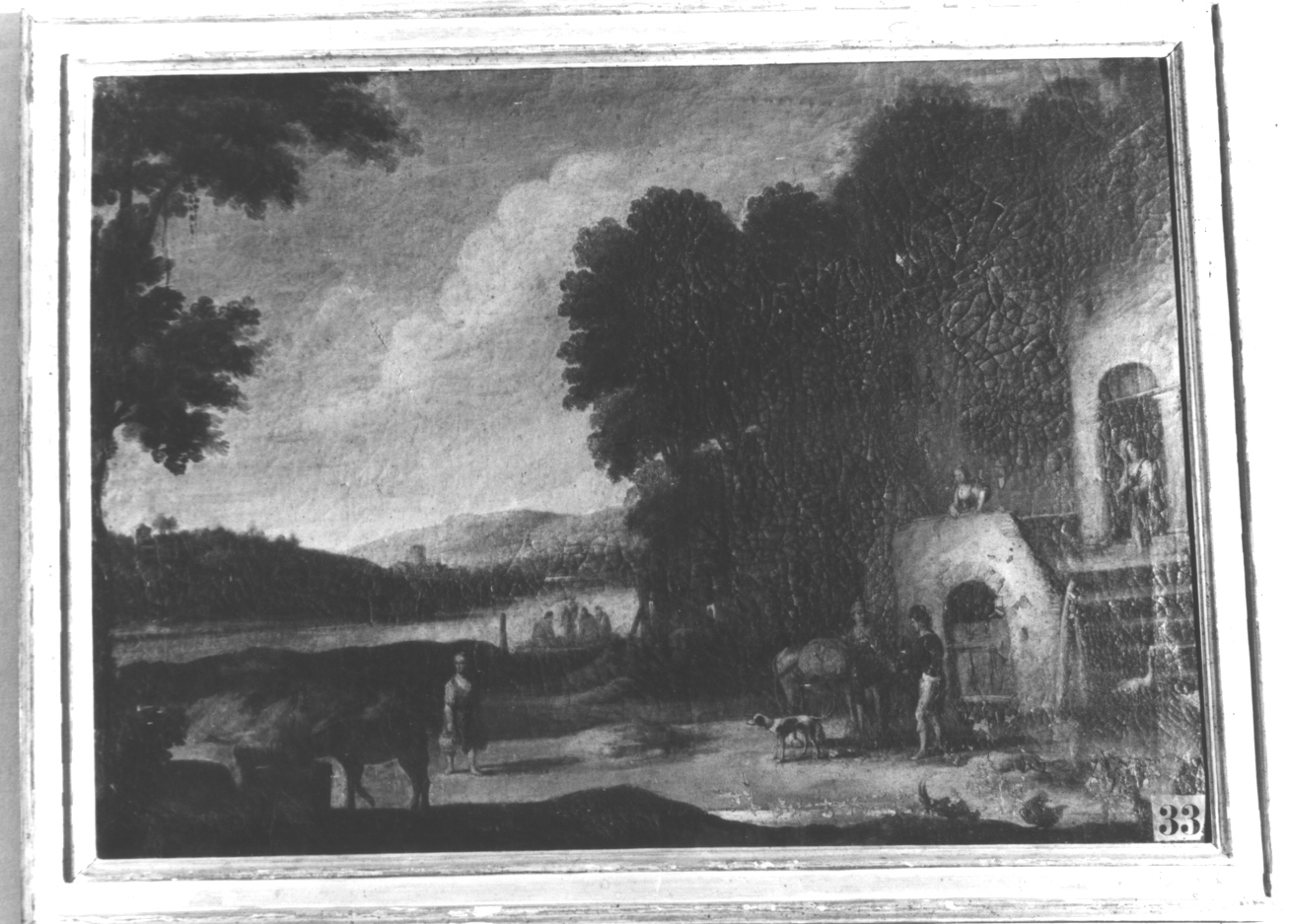 scena campestre con figure (dipinto, opera isolata) - ambito italiano (secc. XVII/ XVIII)