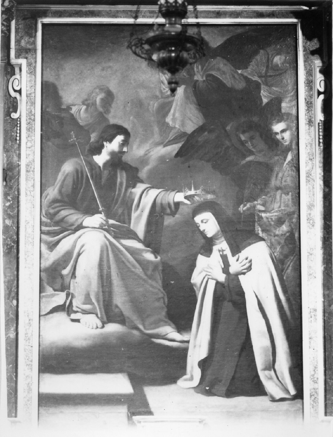 Cristo incorona Santa Teresa d'Avila (pala d'altare, opera isolata) di Castello Castellino (attribuito) (secondo quarto, terzo quarto sec. XVII, sec. XVII)
