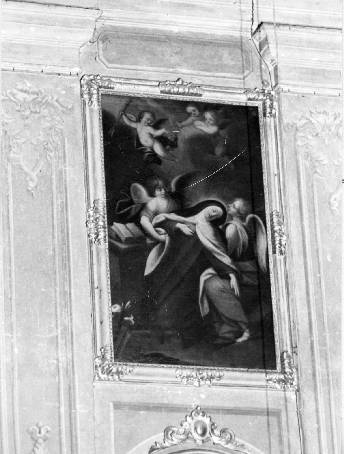 Santa Teresa d'Avila ha la visione dell'angelo che le trafigge il cuore con una freccia ardente (dipinto, pendant) - ambito genovese (sec. XVII)