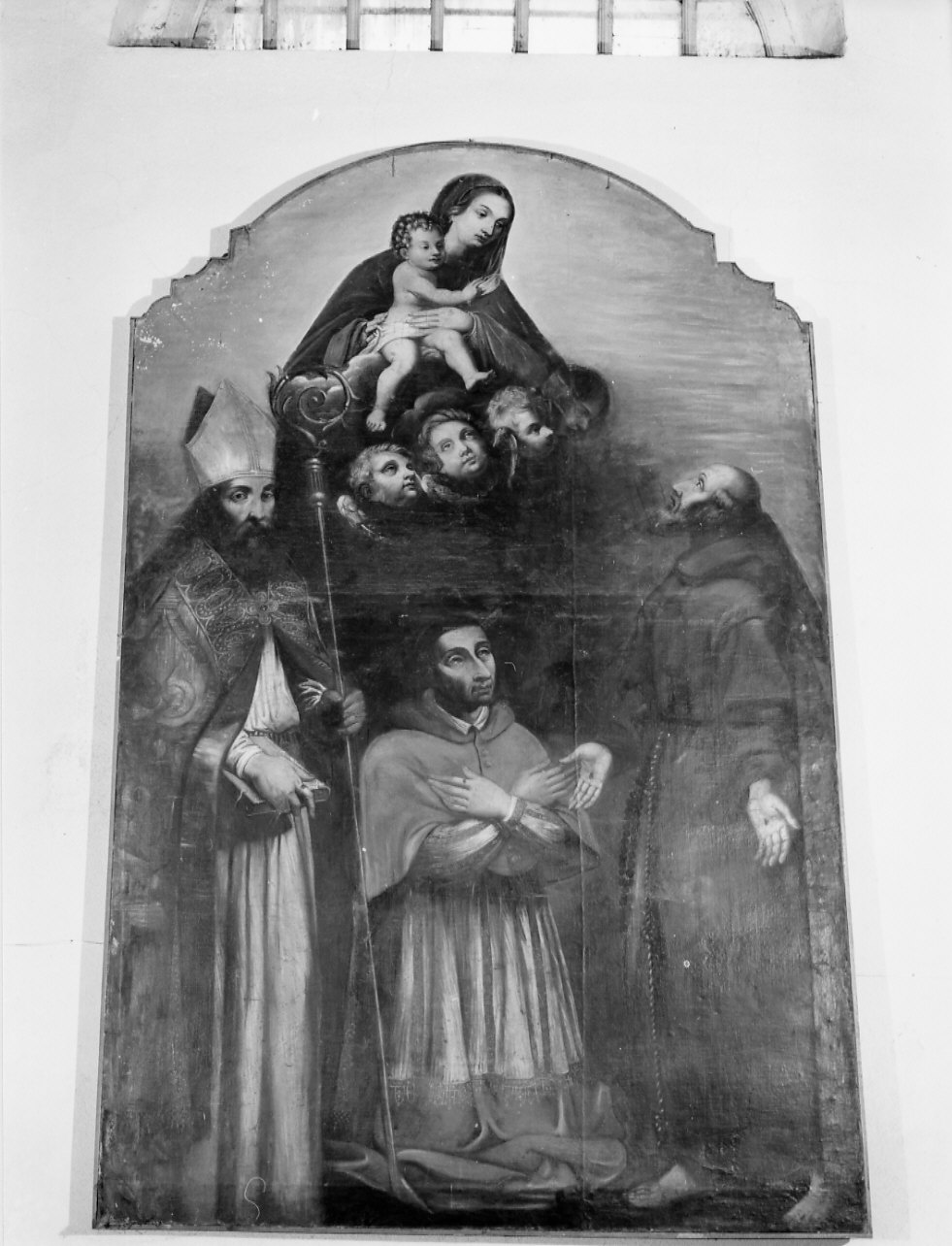 Madonna con San Carlo Borromeo, San Francesco d'Assisi e Sant'Agostino (dipinto, opera isolata) - ambito italiano (sec. XVIII)