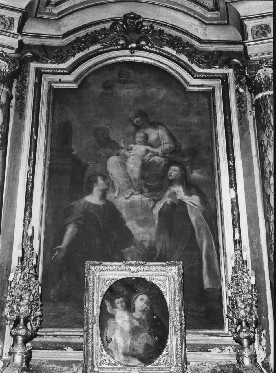 Madonna con Bambino con San Giuseppe, Santa Teresa d'Avila e Sant'Isidoro (dipinto, elemento d'insieme) di Boni Giacomo Antonio (sec. XVIII, sec. XX)