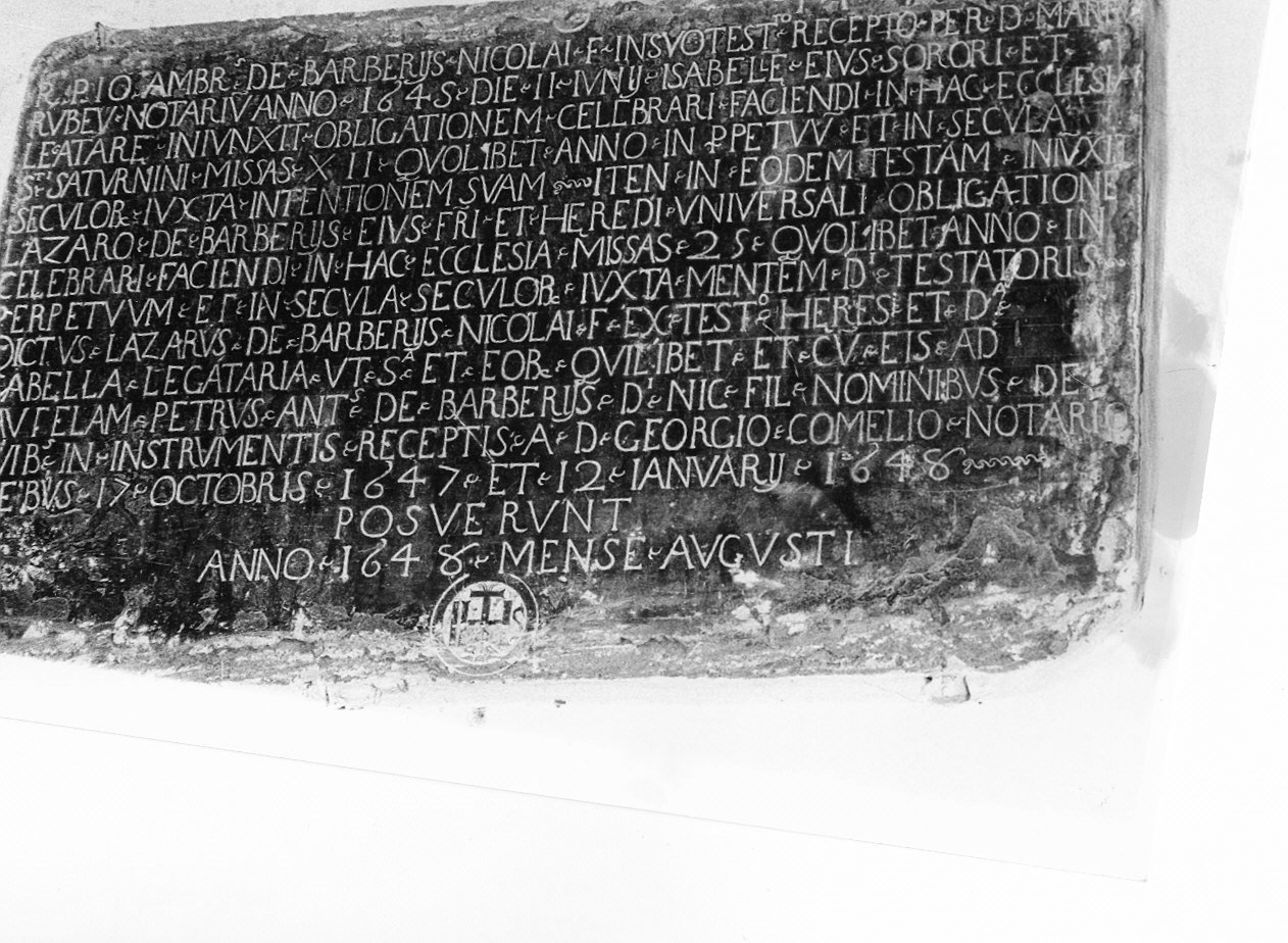 lapide documentaria, opera isolata - bottega ligure (metà sec. XVII)