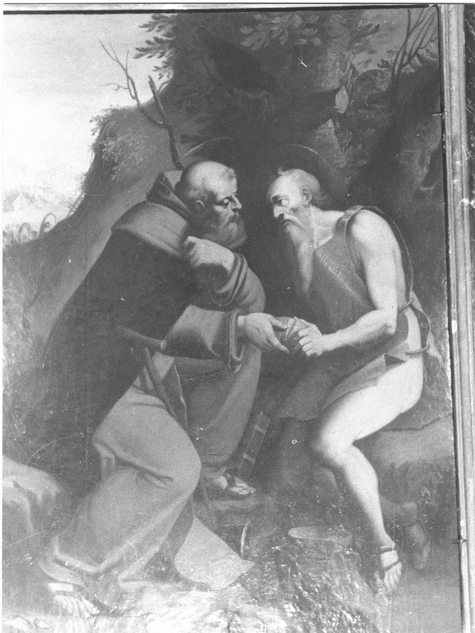 Sant'Antonio Abate e San Paolo Eremita nutriti da un corvo (dipinto, opera isolata) di Cambiaso Luca detto Luchetto (seconda metà sec. XVI)