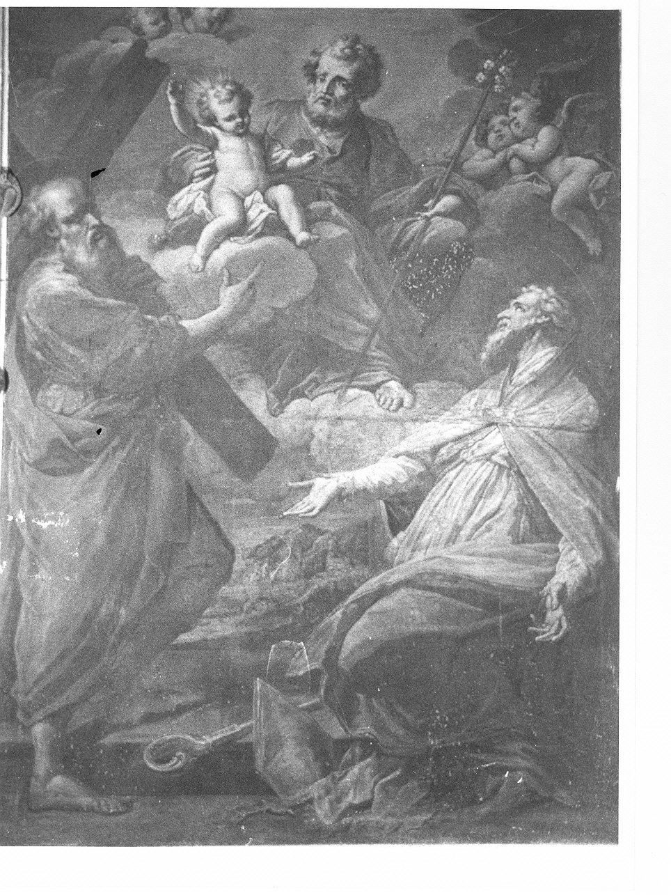 San Giuseppe e Gesù Bambino tra Sant'Andrea e Sant'Eligio (dipinto, opera isolata) - ambito italiano (sec. XVIII)