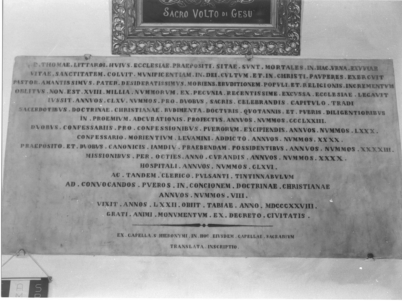 lapide documentaria, opera isolata - bottega italiana (secondo quarto sec. XIX)