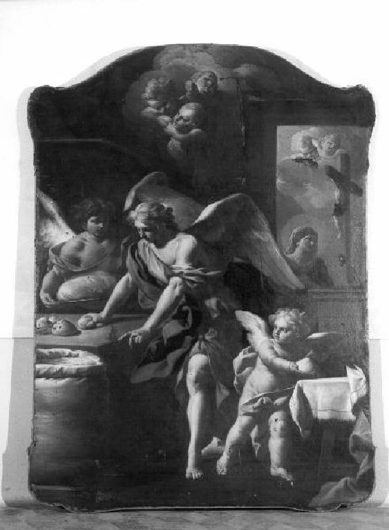 Santa Zita in preghiera mentre gli angeli fanno il pane per lei (dipinto) di Narice Francesco Maria (ultimo quarto sec. XVIII)