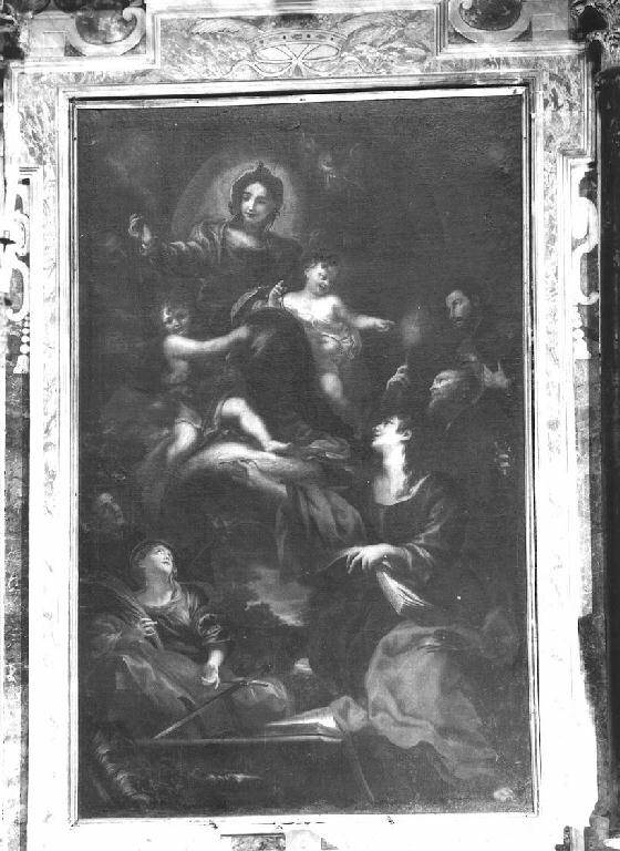 Madonna con Bambino e altri personaggi (dipinto) di Piola Domenico (ultimo quarto sec. XVII)
