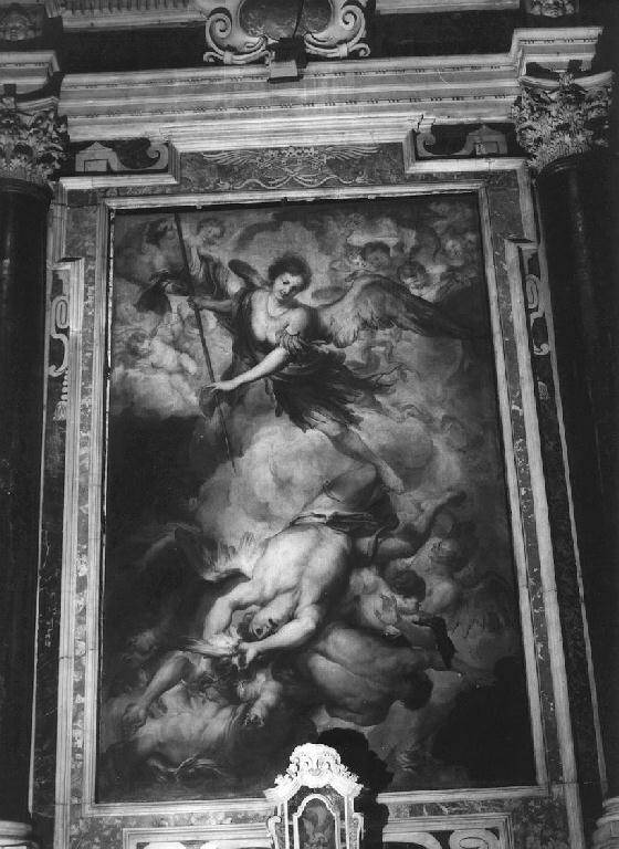San Michele Arcangelo scaccia gli angeli ribelli dal paradiso (dipinto) di De Ferrari Gregorio (ultimo quarto sec. XVII)
