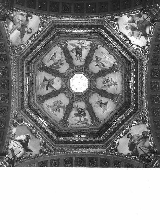 Madonna/ angeli/ quattro evangelisti (dipinto) di Gainotti Luigi (primo quarto sec. XX)