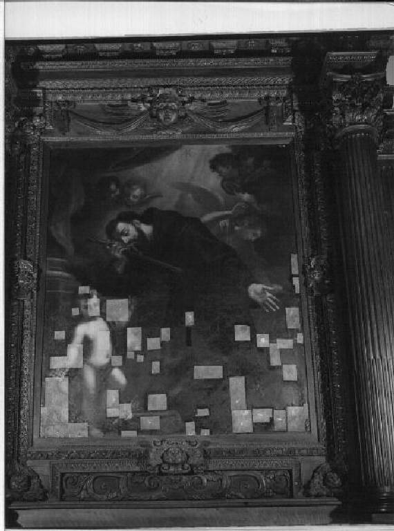 San Nicola da Tolentino in adorazione del Crocifisso (dipinto, elemento d'insieme) di Languasco Tommaso Ludovico (sec. XVII)