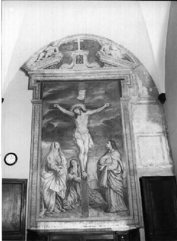 crocifissione di Cristo con la Madonna e San Giovanni Evangelista (dipinto) - ambito ligure (sec. XVIII)