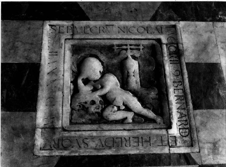 bambino dormiente/ teschio (lapide) - bottega genovese (secondo quarto sec. XVI)