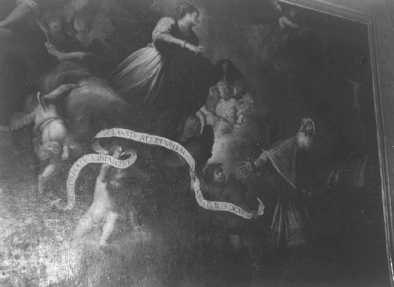 VERGINE ANNUNCIA A PAPA GIOVANNI XXII L'INDULGENZA SABBATINA (dipinto, opera isolata) di Carlone Giovanni Andrea (attribuito) (terzo quarto sec. XVII)