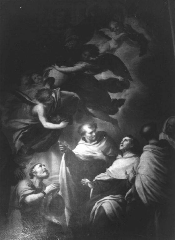 Frati domenicani in contemplazione della Madonna, Madonna con altri personaggi (dipinto) di Badaracco Giovanni Raffaele (attribuito) (ultimo quarto sec. XVII)