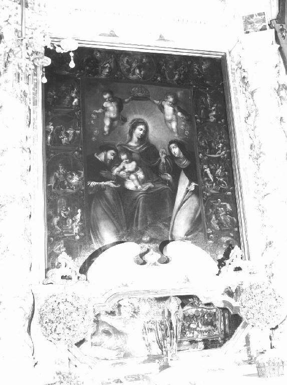 Madonna del Rosario con Santi domenicani e misteri del rosario (dipinto) - ambito genovese (primo quarto sec. XVII)