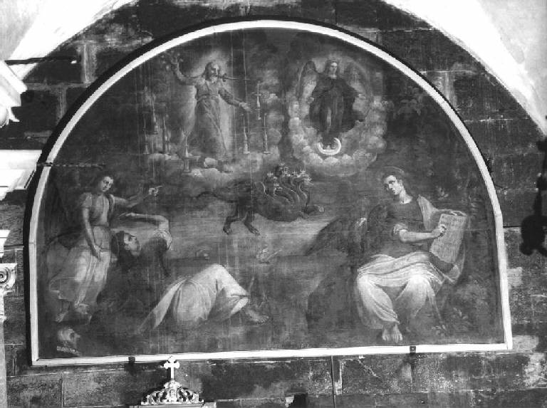 visioni di San Giovanni Evangelista, San Giovanni Evangelista in Patmos (dipinto) di Calvi (bottega) (ultimo quarto sec. XVI)