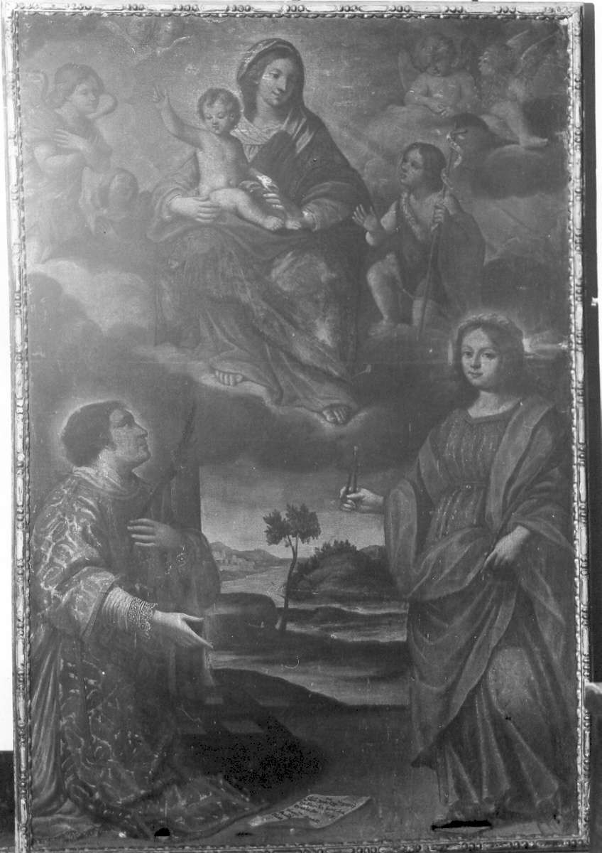 Madonna con Bambino in gloria tra angeli, San Giovannino, San Biagio e Sant'Apollonia (dipinto, opera isolata) - bottega italiana (ultimo quarto sec. XVII)