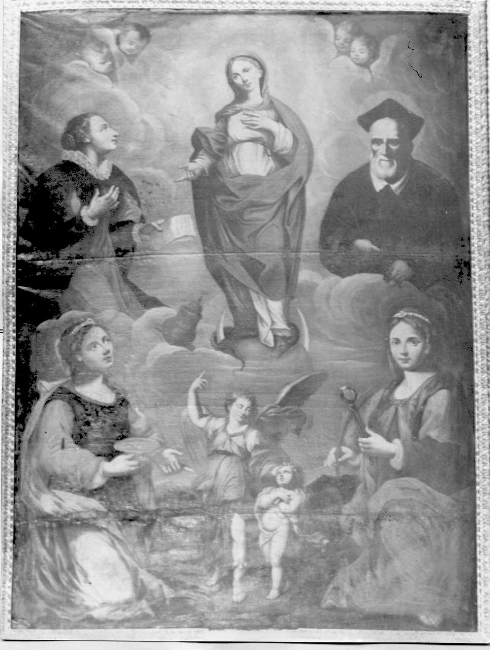 Immacolata Concezione, Santi e angelo custode (dipinto, opera isolata) - ambito italiano (sec. XVII)
