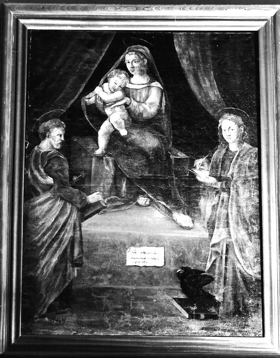 Madonna con Bambino con San Giovanni Evangelista e San Pietro (dipinto, opera isolata) - ambito italiano (sec. XVI)