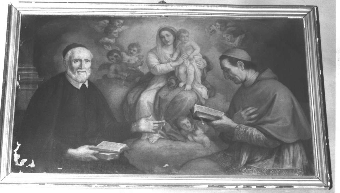 Madonna con Bambino tra i San Filippo Neri e San Carlo Borromeo (dipinto, opera isolata) - ambito italiano (sec. XVIII)