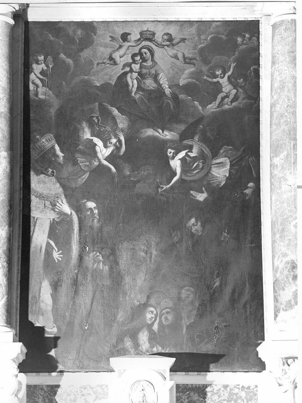 Madonna del Carmelo intercede per le anime del purgatorio e santi (dipinto, opera isolata) - ambito italiano (sec. XVIII)