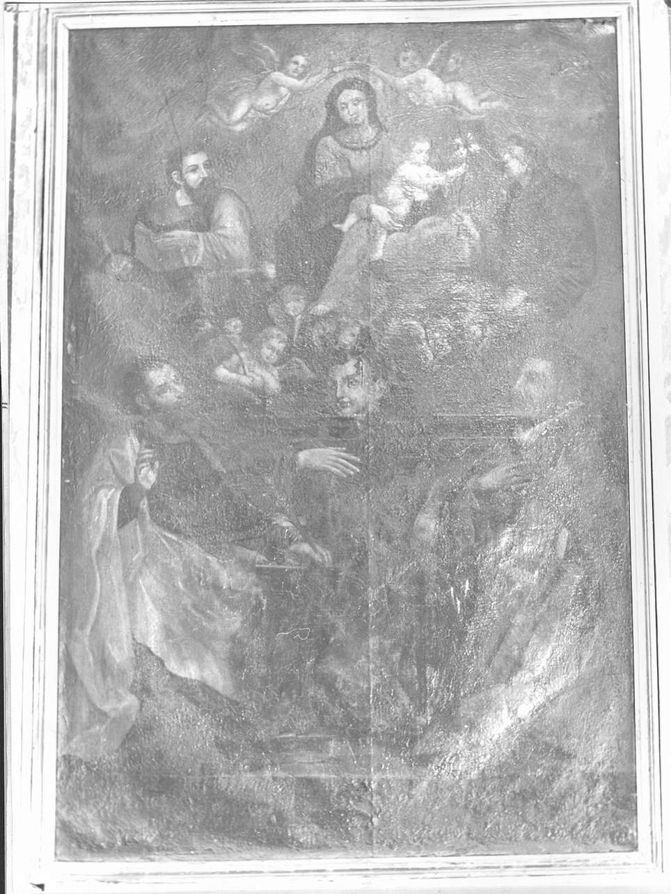 Madonna con Bambino in gloria tra angeli e Santi (dipinto, opera isolata) - ambito italiano (sec. XVIII)