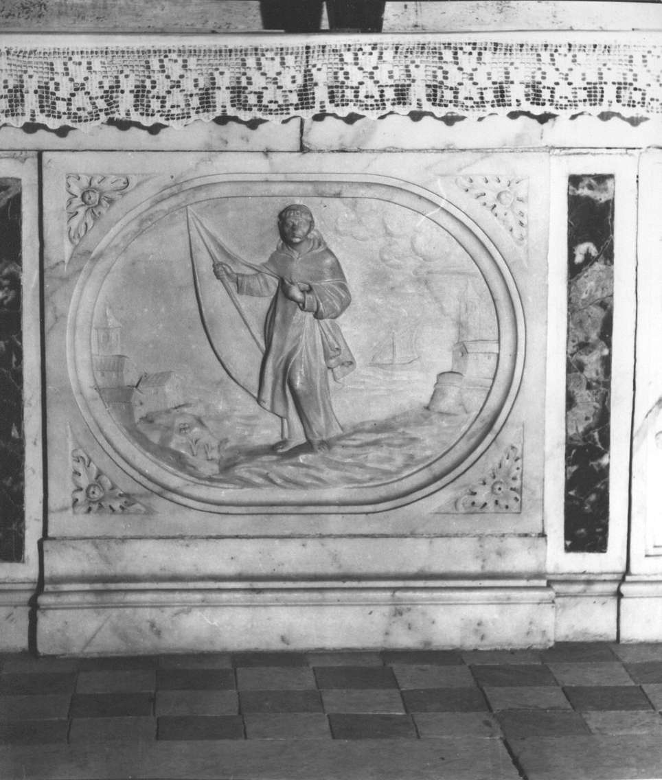 San Giacinto attraversa il mare sul suo mantello (paliotto, opera isolata) - bottega italiana (sec. XVII)