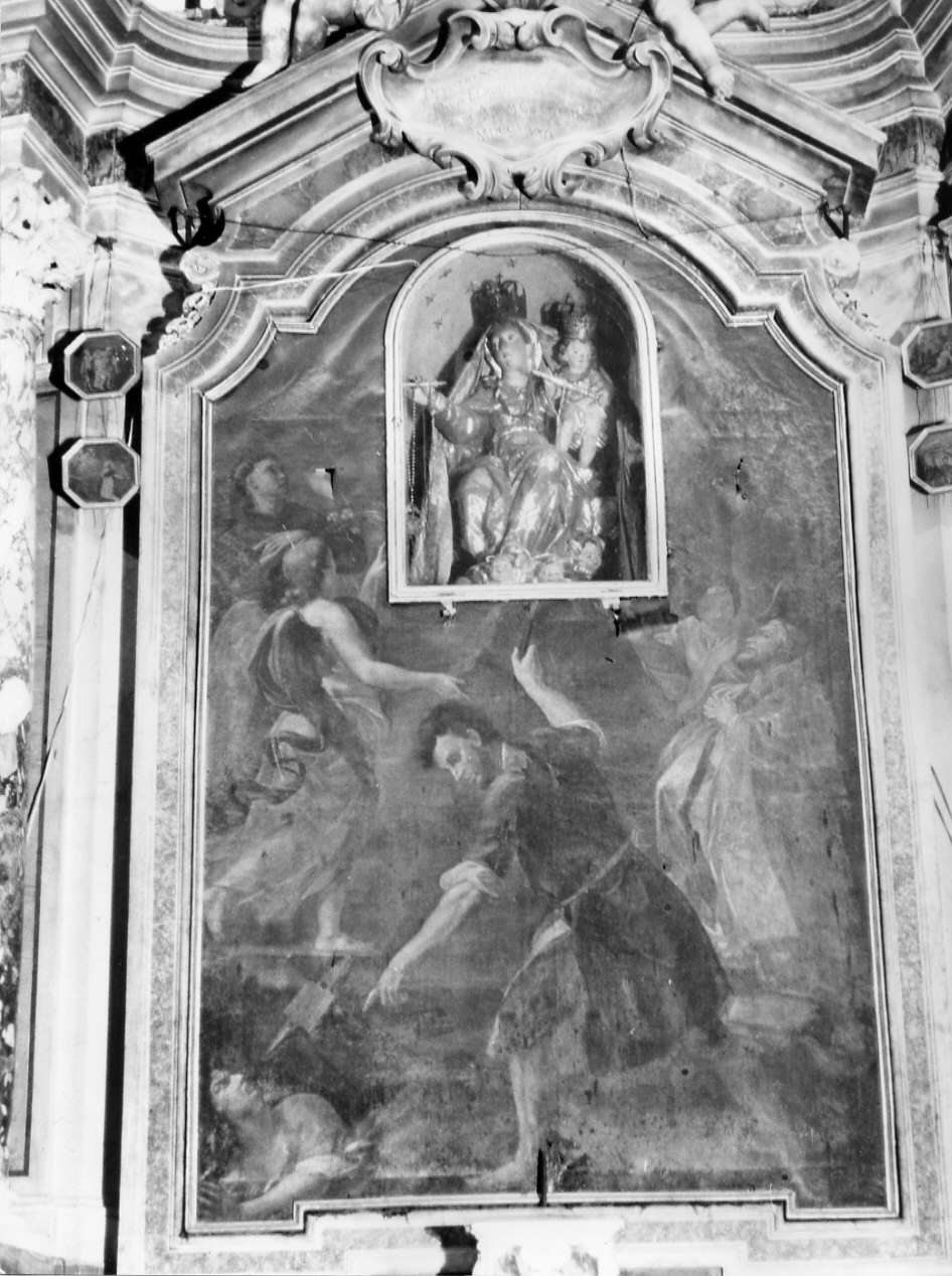 Sant'Eligio combatte Satana (pala d'altare, opera isolata) - ambito italiano (sec. XVII)