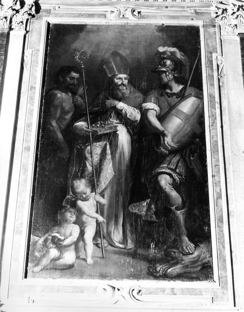 San Nicola di Bari, San Lazzaro e San Giorgio (dipinto, opera isolata) di Fiasella Domenico detto Sarzana (secondo quarto sec. XVII)